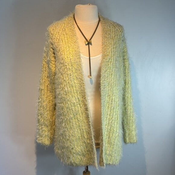 Anthropologie Larkin Shimmer open Cardigan Sweater eyelash yellow size Medium - Picture 1 of 11